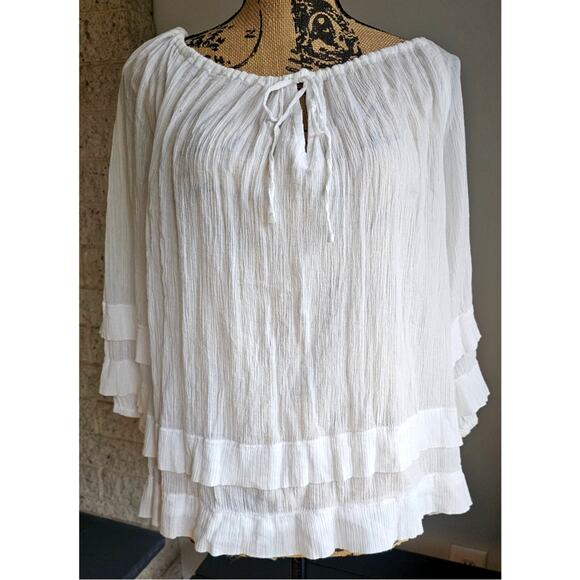Lauren Ralph Lauren Black Label White Ruffle Gauze Sheer Sexy Blouse Cotton Sz S - Picture 4 of 16